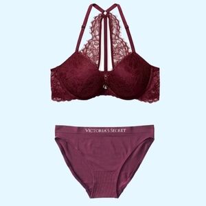 Victoria’s Secret Very Sexy Push-Up Bra Set 36C / Large Burgundy Rhinestone Back